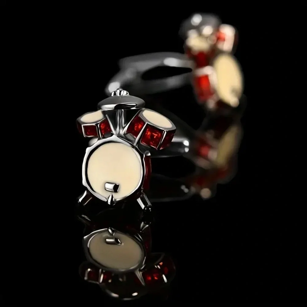 Silver Drum Set Cufflinks with Red Accents, NEW